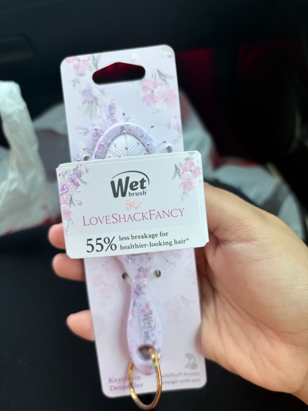 LoveShackFancy Mini Detangler Hairbrush - Light Purple Floral
